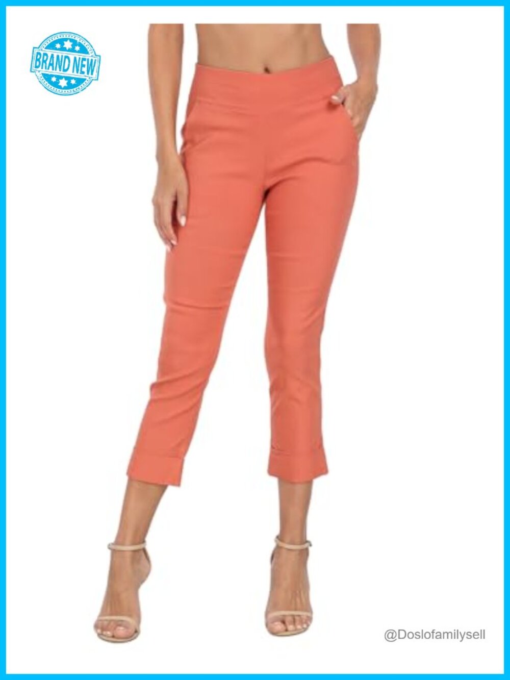 Pull On Capri Pants with Pockets Elastic Waist Cropped Work Pant